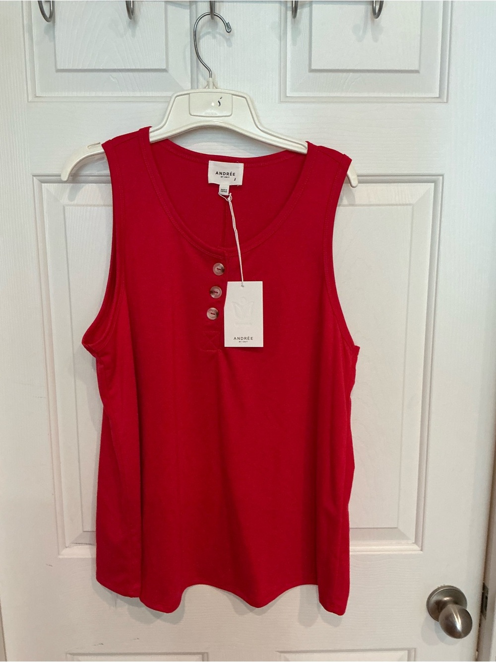 Andree Bright Red Henley Button Tank